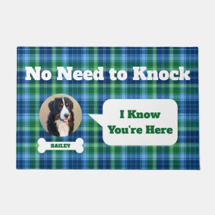 Dog Photo Blue Green Tartan Plaid No Need To Knock Doormat