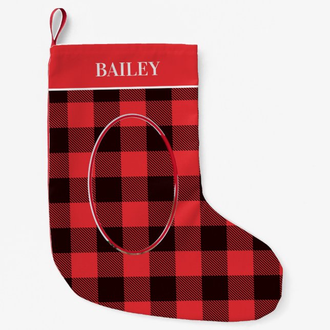 Dog Photo Buffalo Plaid Small Christmas Stocking (Front)
