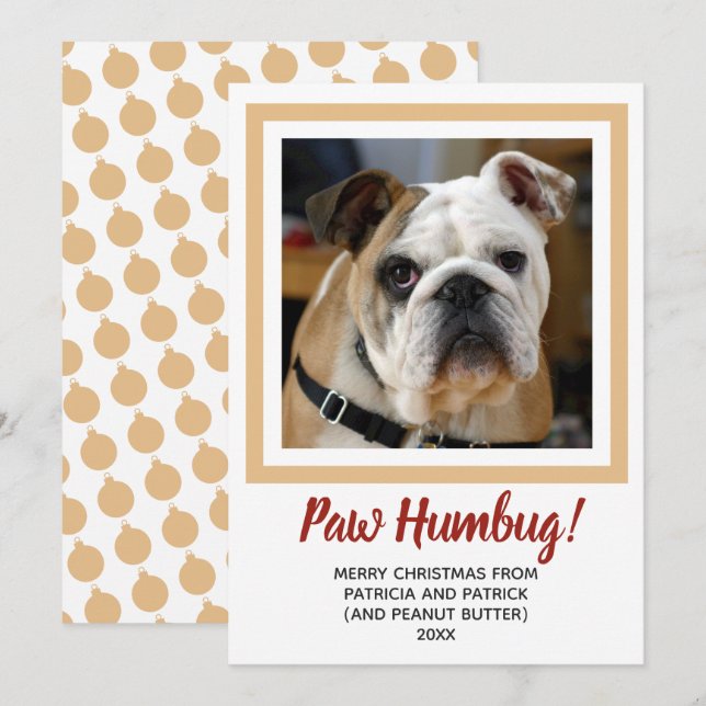 Dog Photo Christmas Bah Humbug Pale Gold Pet Holiday Card (Front/Back)