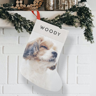 Dog Photo Christmas   Modern Minimal Pet Name Small Christmas Stocking
