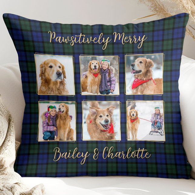 Dog Photo Collage 6 Custom Modern Holiday Plaid Cushion (Creator Uploaded)