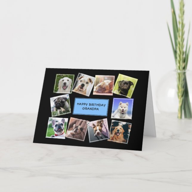 Dog Photo Collage Blue Birthday Card (Front)