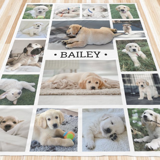 Dog Photo Collage Cute Modern Black and White Fleece Blanket (Creator Uploaded)