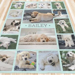Dog Photo Collage Cute Modern Teal Blue and Grey Fleece Blanket