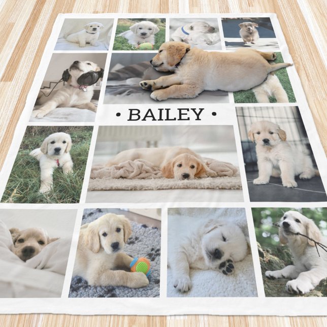 Dog Photo Collage Modern Minimal Black and White Fleece Blanket (Creator Uploaded)