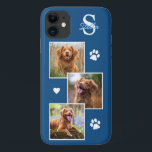 Dog Photo Collage Monogram Blue Pet Case-Mate iPhone Case<br><div class="desc">Now you can carry your best friend with you wherever you go with this custom dog pet photo iPhone case . This 2 photo collage with heart and paw print design is trendy, elegant, cool and cute. Customize with your favorite dog photo, cat photo, or any pet with paws !...</div>