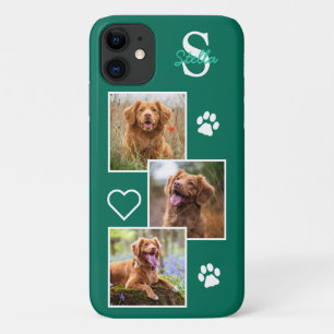 Dog Photo Collage Monogram Green Pet Case-Mate iPhone Case