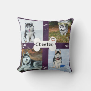 Dog photo collage purple - Husky Cushion