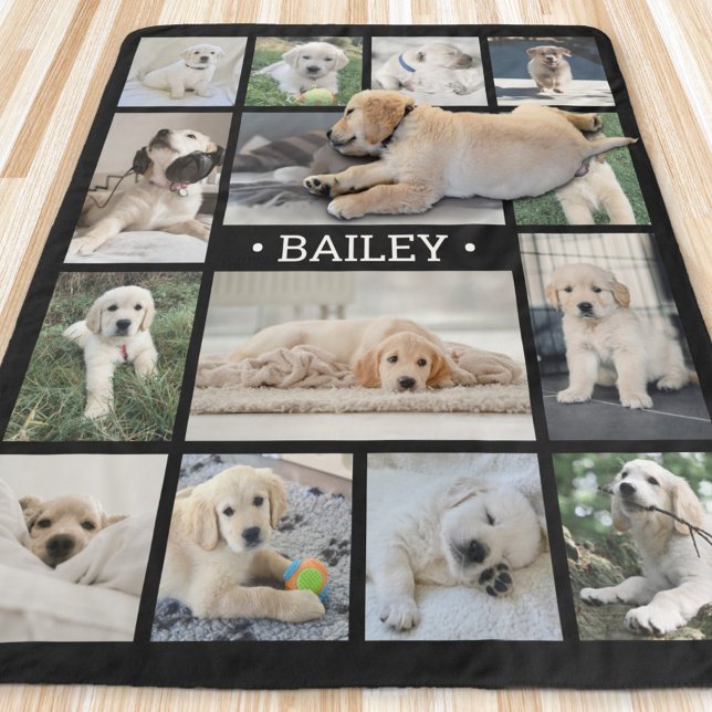 Dog Photo Collage Simple Modern Black and White Sherpa Blanket (Creator Uploaded)