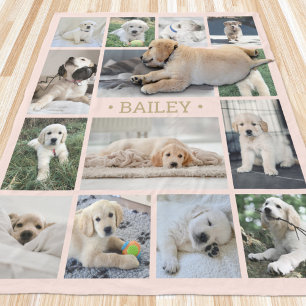 Dog Photo Collage Simple Modern Blush Pink & Gold Fleece Blanket