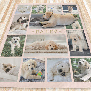 Dog Photo Collage Simple Modern Blush Pink & Gold Sherpa Blanket