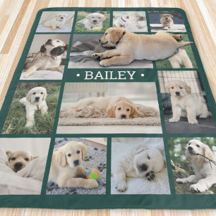 Dog Photo Collage Simple Modern Green and White Sherpa Blanket