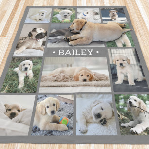 Dog Photo Collage Simple Modern Grey and White Fleece Blanket