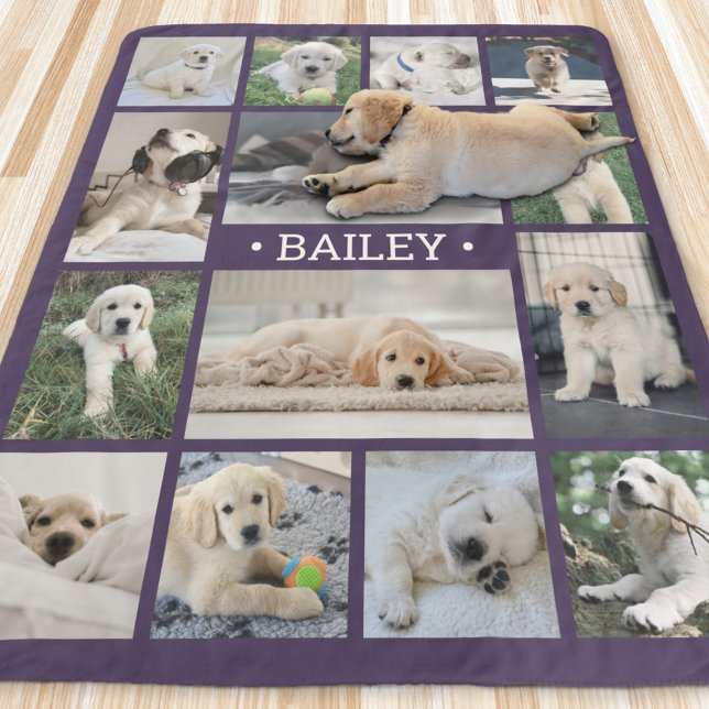 Dog Photo Collage Simple Modern Purple and White Sherpa Blanket (Creator Uploaded)