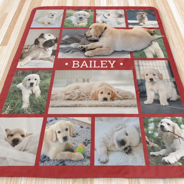 Dog Photo Collage Simple Modern Red and White Sherpa Blanket (Creator Uploaded)