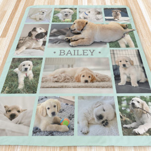 Dog Photo Collage Simple Modern Teal and Grey Sherpa Blanket