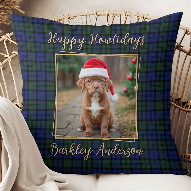 Dog Photo Custom Modern Elegant Christmas Plaid Cushion (Creator Uploaded)