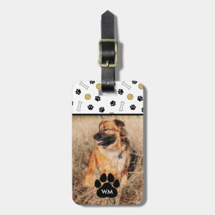 Dog Photo & Dog Themed Pattern Monogram Luggage Tag