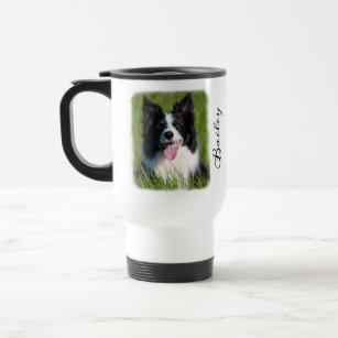 Dog Photo Faded Border Personalised Name and Quote Travel Mug