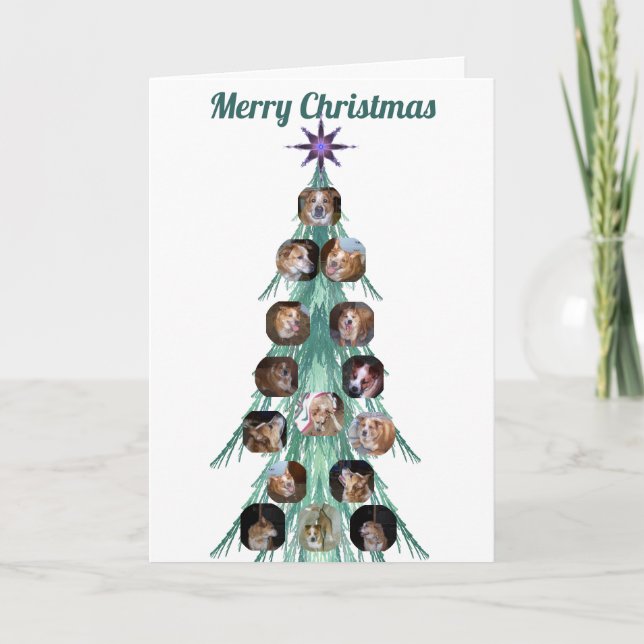 Dog Photo Fractal Tree White Folded Holiday Card (Front)