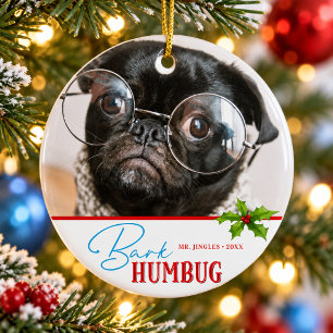 Dog Photo Funny Bark Humbug Christmas Gift Ceramic Tree Decoration