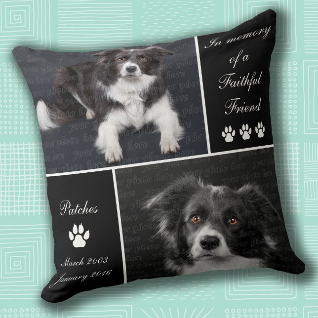 Dog Photo Memorial Tribute Cushion (Dog Photo Memorial Tribute Throw Pillow with photo and name templates)