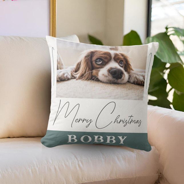 Dog Photo Minimalist Merry Christmas   Cushion (Creator Uploaded)