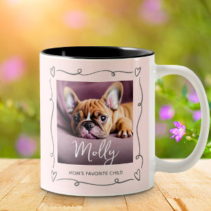 Dog Photo Mum’s Favourite Child Heart Doodles Pink Two-Tone Coffee Mug