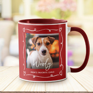 Dog Photo Mum’s Favourite Child Hearts Doodle Red Mug