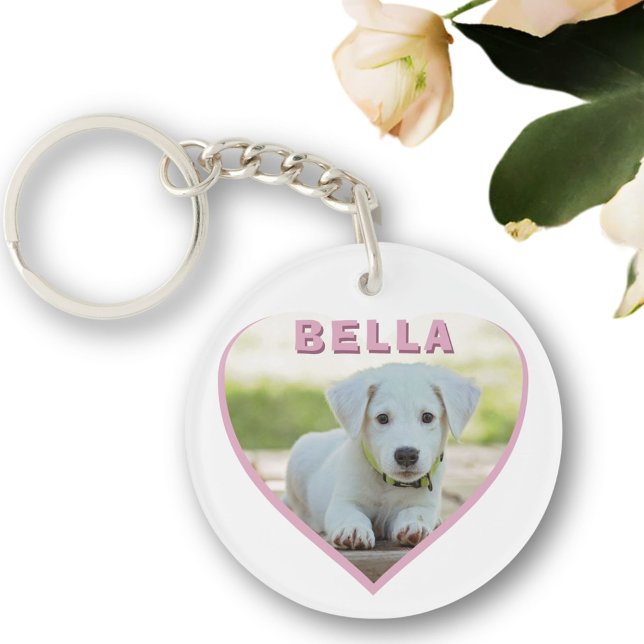 Dog Photo Name Pink Heart  Key Ring (Creator Uploaded)