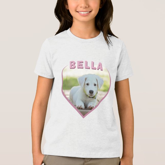 Dog Photo Name Pink Heart  Tri-Blend Shirt (Front)