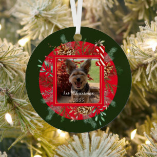 Dog Photo,Personalised, First Christmas Metal Tree Decoration