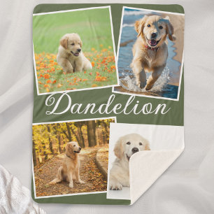 Dog Photo Pet Collage Olive Green Personalized Sherpa Blanket