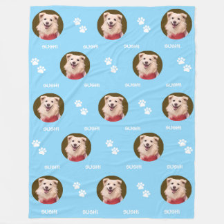 Dog Photo Pet Name Paws Baby Blue Fleece Blanket