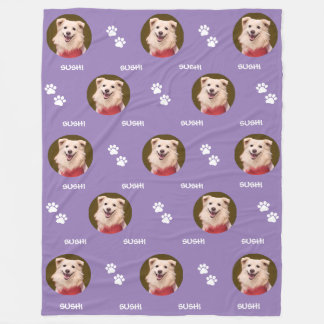 Dog Photo Pet Name Paws Lavender Fleece Blanket