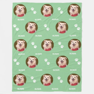 Dog Photo Pet Name Paws Mint Green Fleece Blanket
