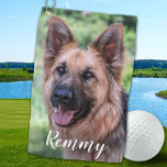 Dog Photo - Pet Photo Dog Dad Dog Lover Golf Towel<br><div class="desc">Two of your favourite things , golf and your dog ! Now you can take your best friend with you as you play 18 holes . Customise this golf towel with your dogs favourite photo and name . Great gift to all golf and dog lovers , from the dog !...</div>