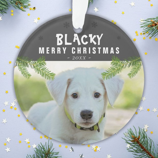 Dog Photo Pine Branch Snowflakes Merry Christmas Ornament (Creator Uploaded)