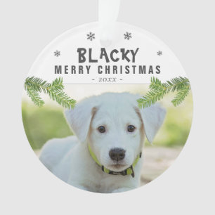 Dog Photo Pine Branch Snowflakes Merry Christmas  Ornament