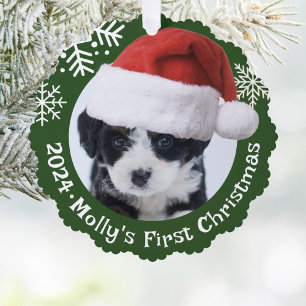 Dog Photo Santa Hat Green Christmas Paper  Tree Decoration Card