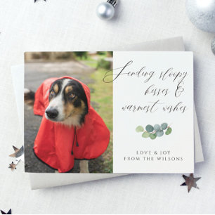 Dog Photo Sloppy Kisses Script Christmas Holiday Card