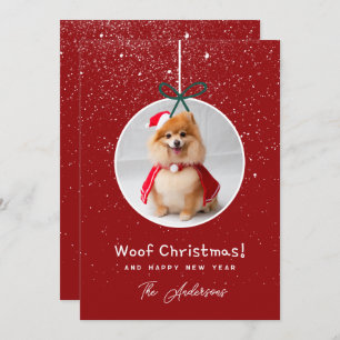 Dog Photo Snow Red Woof  Christmas  Holiday Card