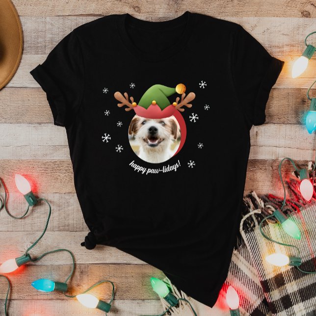 Dog Photo w/ Elf Reindeer Antler Hat Christmas T-Shirt (Creator Uploaded)