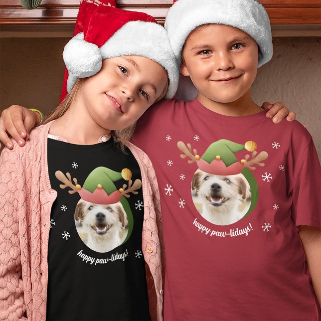 Dog Photo w/ Elf Reindeer Antler Hat Christmas T-Shirt (Creator Uploaded)