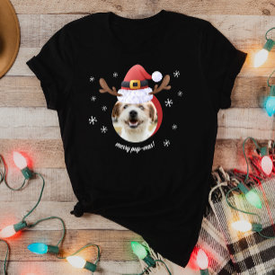 Dog Photo w/ Santa Reindeer Antler Hat Christmas T-Shirt