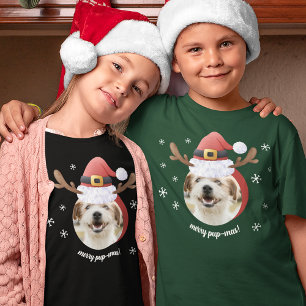 Dog Photo w/ Santa Reindeer Antler Hat Christmas T-Shirt