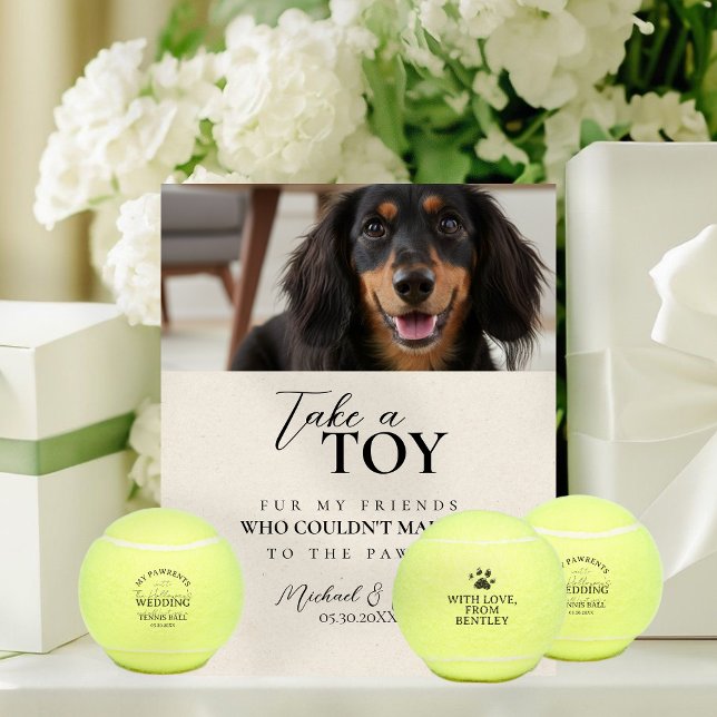 Dog Photo Wedding Tennis Ball Favor Pedestal Sign (Dog Photo Wedding Tennis Ball Favor Pedestal Sign)