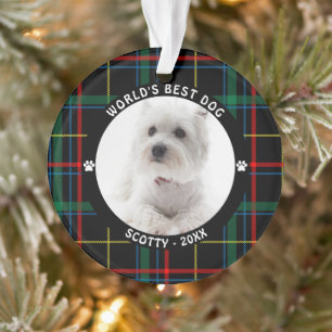 Dog Photo WORLD'S BEST DOG Christmas Plaid Ornament