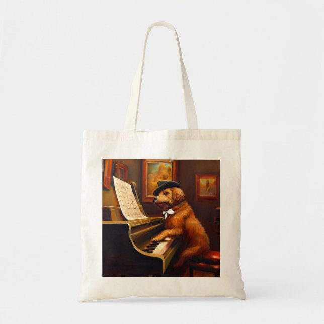 Dog Piano Player Tote Bag (Front)