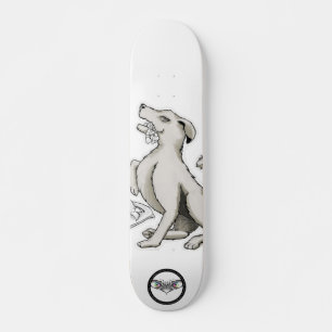 Dog pillow biting cartoon drawing skateboard